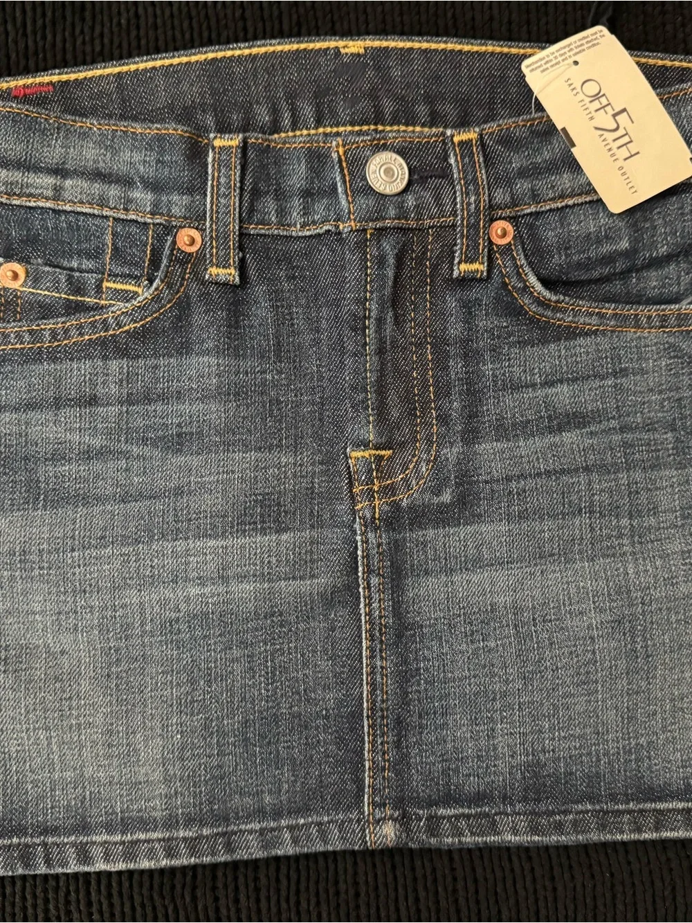 7 For All Mankind Dark Blue Denim Mini Skirt with Gold Stitching